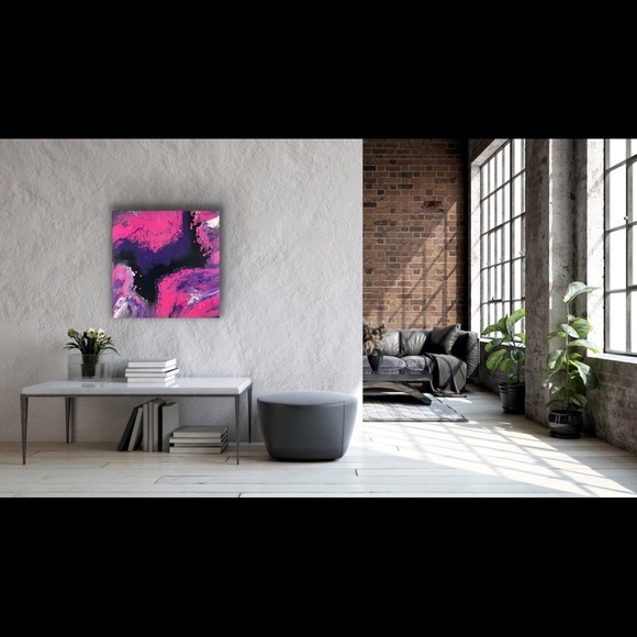 Painting - fluid art original 20x20 canvas - Pink & Black